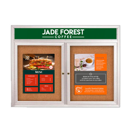 Enclosed Outdoor Bulletin Boards 96 x 48 with Message Header and Radius Edge (2 DOORS) Supply