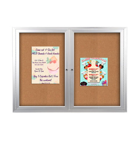 Enclosed Outdoor Bulletin Boards 60 x 40 with Interior Lighting and Radius Edge (2 DOORS) Discount