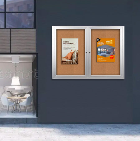 Enclosed Outdoor Bulletin Boards 60 x 40 with Interior Lighting and Radius Edge (2 DOORS) Discount
