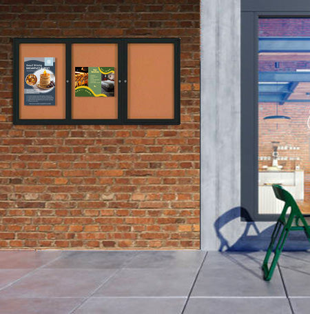 Enclosed Outdoor Bulletin Boards 72 x 48 with Interior Lighting and Radius Edge (3 DOORS) on Sale
