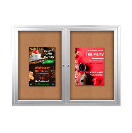 Enclosed Outdoor Bulletin Boards 96 x 48 with Interior Lighting and Radius Edge (2 DOORS) Sale